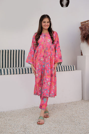 GAC-02930 | Pink & Multicolor | Casual 2 Piece Suit | Polyester Lawn Printed
